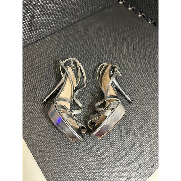 Prada Milano Silver Metallic High‎ Heels Strappy Womens Shoes Size 37.5 US 7.5 - Picture 5 of 12